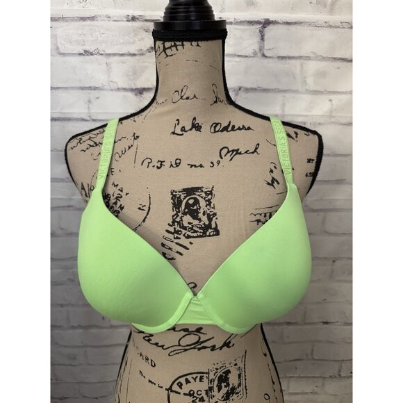 Victoria's Secret Bra 38D T Shirt Lightly Lined Demi Logo Green‎ Convertible - Picture 1 of 13